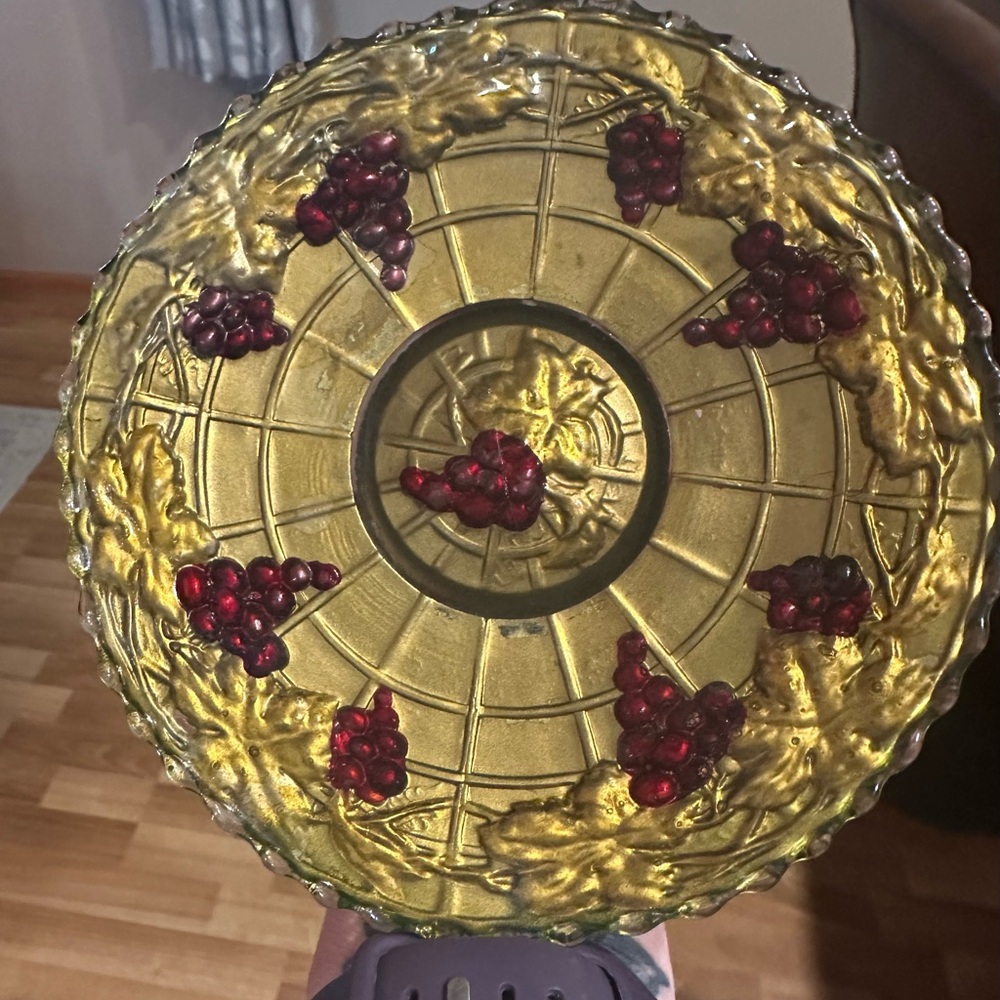 Goofus Glass Vintage Glass Plate with Grape Design